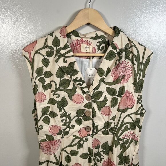 Linen Vibes Midi Shirt Dress Medium Vintage Floral Retro Button Front Garden - Picture 6 of 15